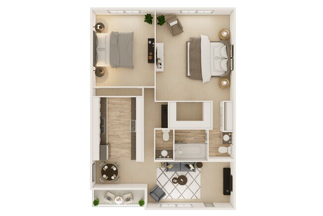 2 Bed / 1 Bath, 890sf 2100-098 floor plan